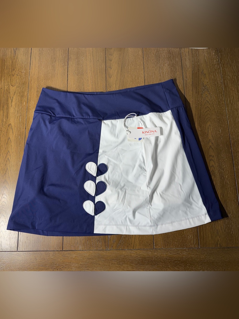 Kinona Navy & White Colorblock Athletic Skort with Teardrop Appliqués NWT XL
